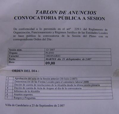 PLENO ORDINARIO 12-07 EN CANDELARIO